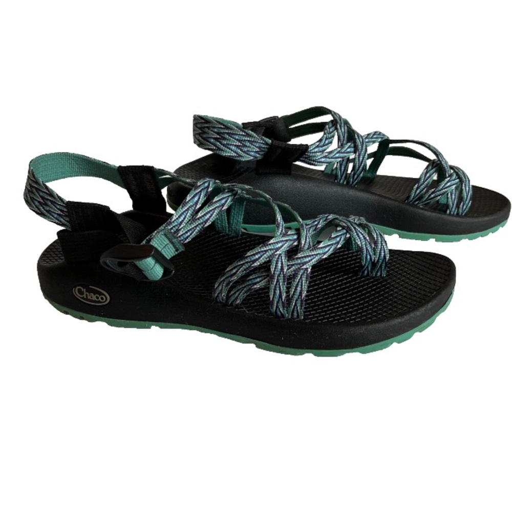Chaco ZX/2 Classic Women’s Beach Walking Hiking Outdoor Sandals Black Teal Sz 10 - Picture 2 of 8